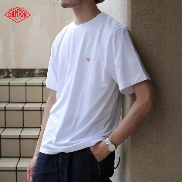 DANTON Men Solid Color Short‑Sleeve T‑Shirt, Letter Embroidery Small Label Simple Quick‑Dry Basic Casual Undershirt Top