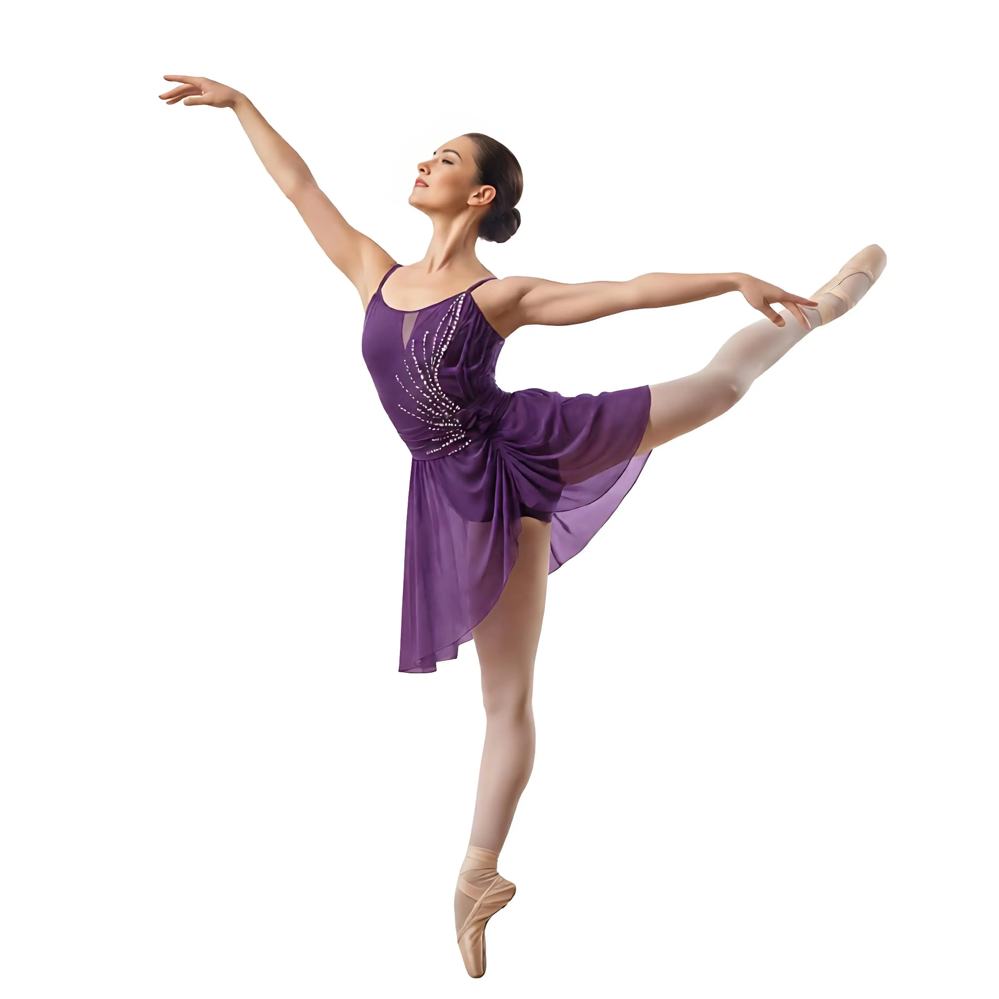 Women Gymnastics Artistic Figure Skating Ballet Lyrical Dance Leotards Dress Rhinestones Ruched Flower Dress Lyrical Performance