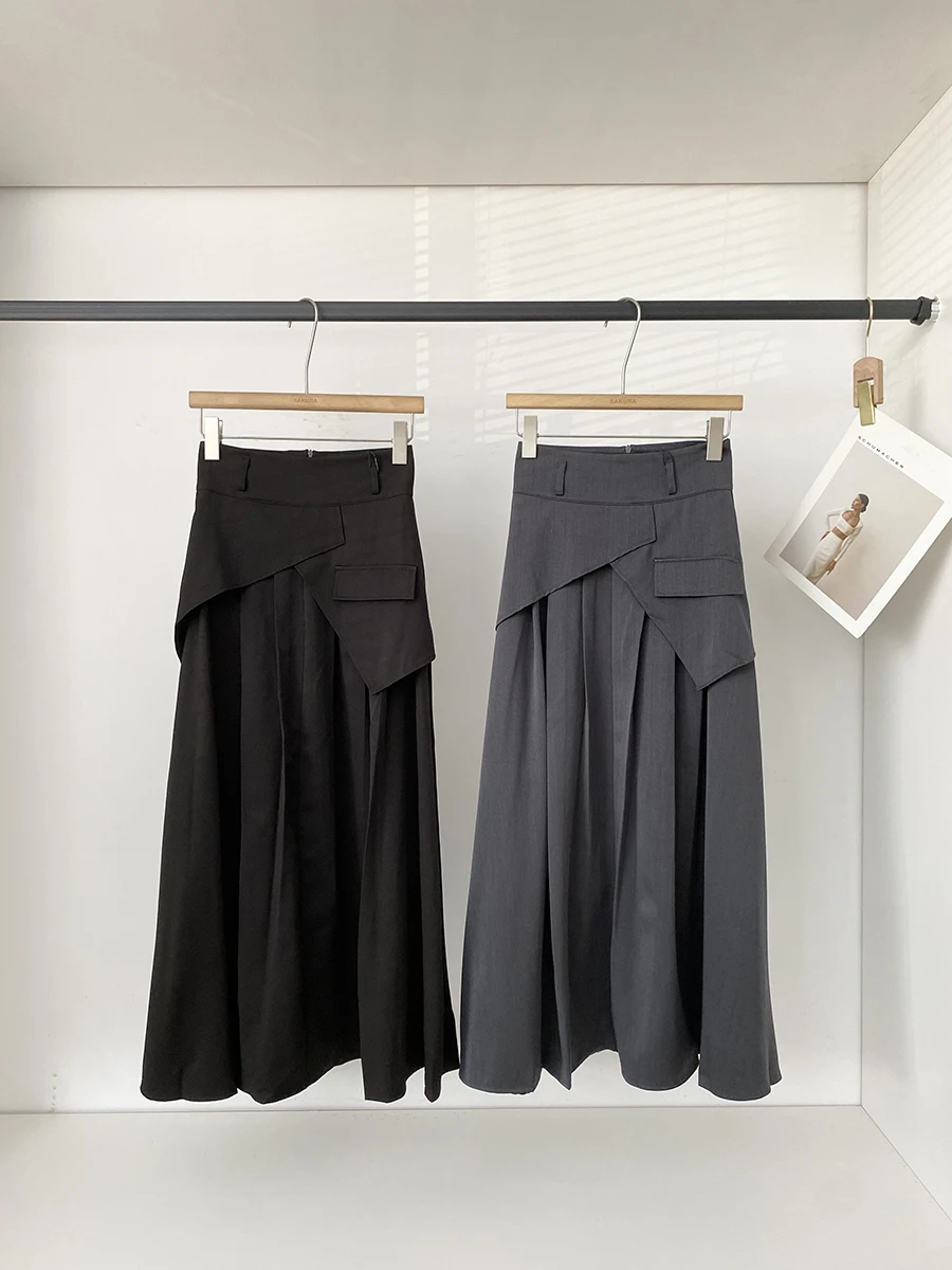

Spring 2026 High Waist Midi Skirt Korean Style Simple Fashion Versatile Asymmetrical Slimming Women's Half-length Skirt