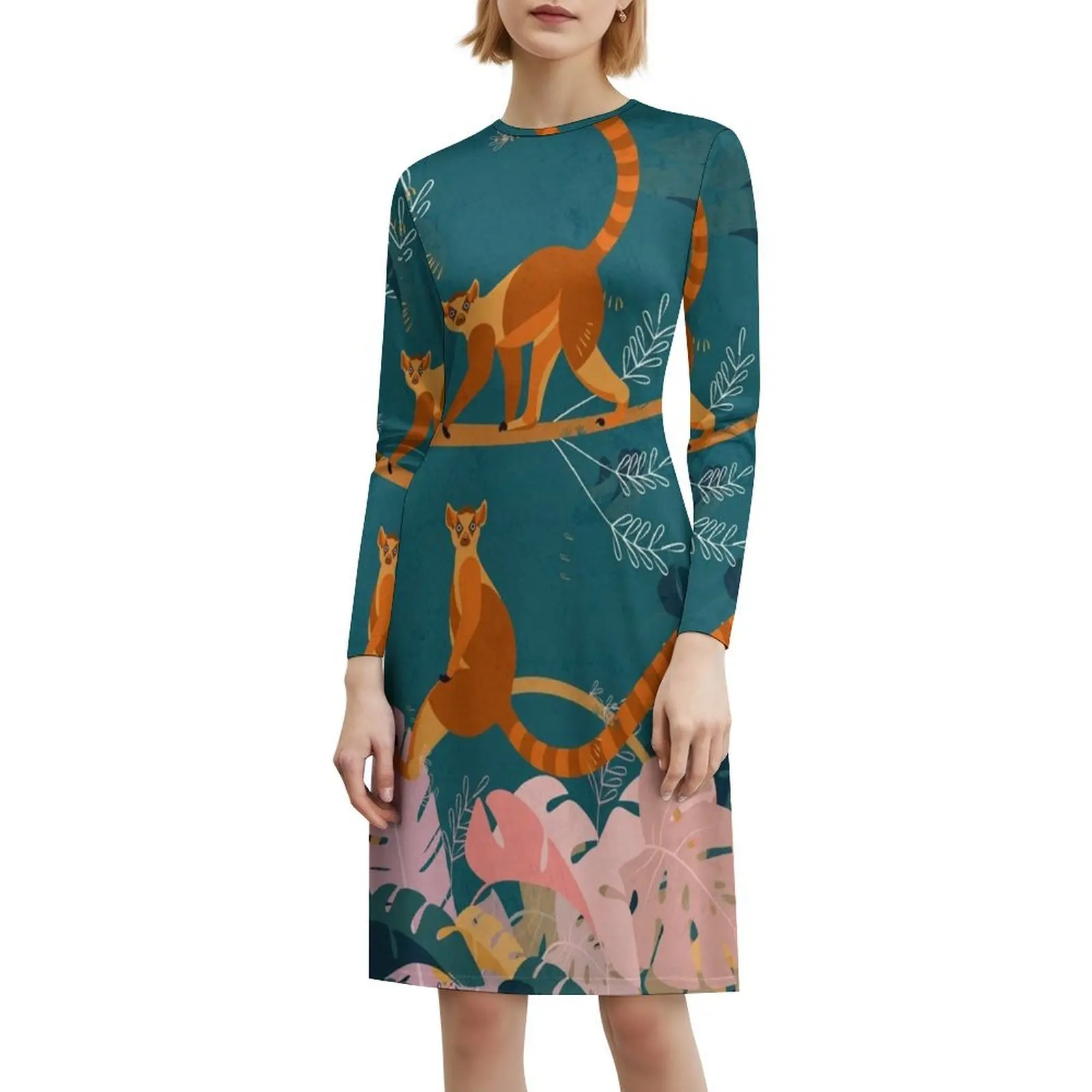 Lemuri nella giungla Abito stile coreano da donna Elegante abito casual per feste o da indossare ogni giorno Lemurs Lemur Monkey Monkeys