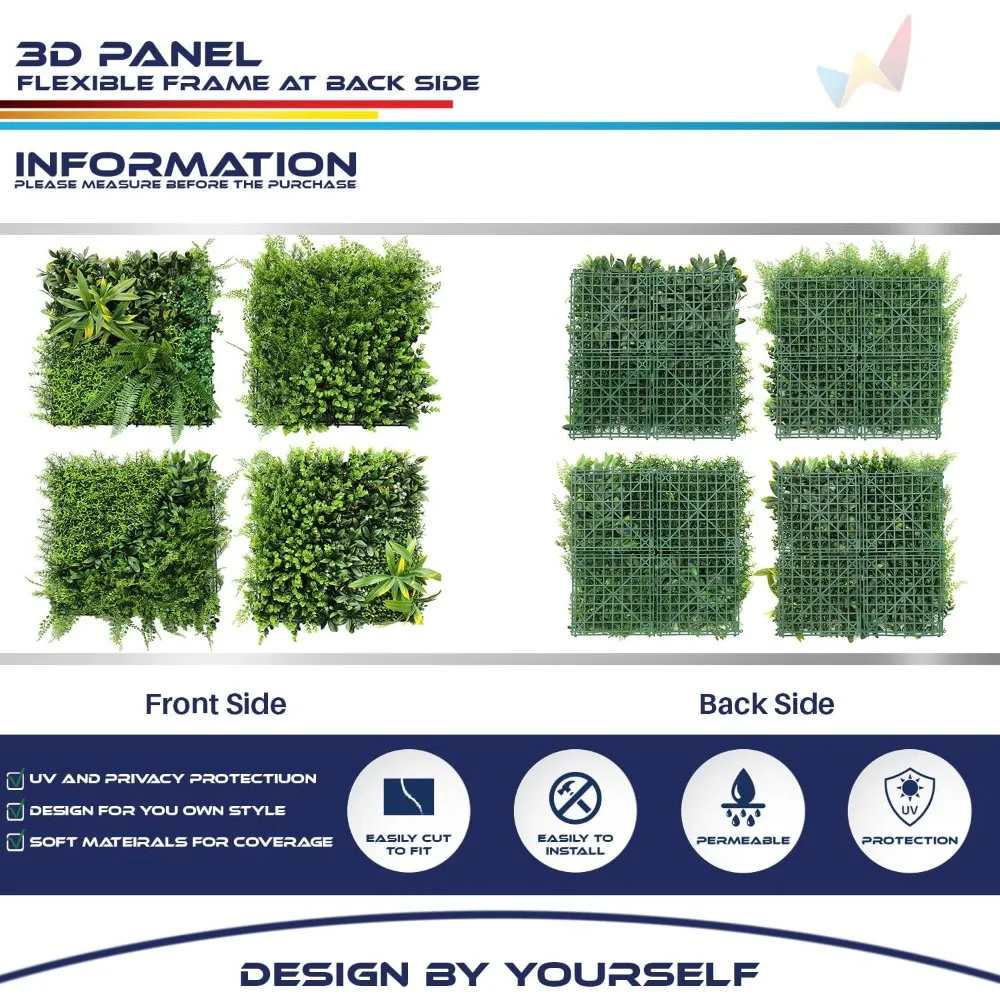 "مجموعة من 3 ألواح خضراء من خشب البقس الاصطناعي مقاس 40 × 40 بوصة لديكور الحديقة الخارجية والداخلية" #3