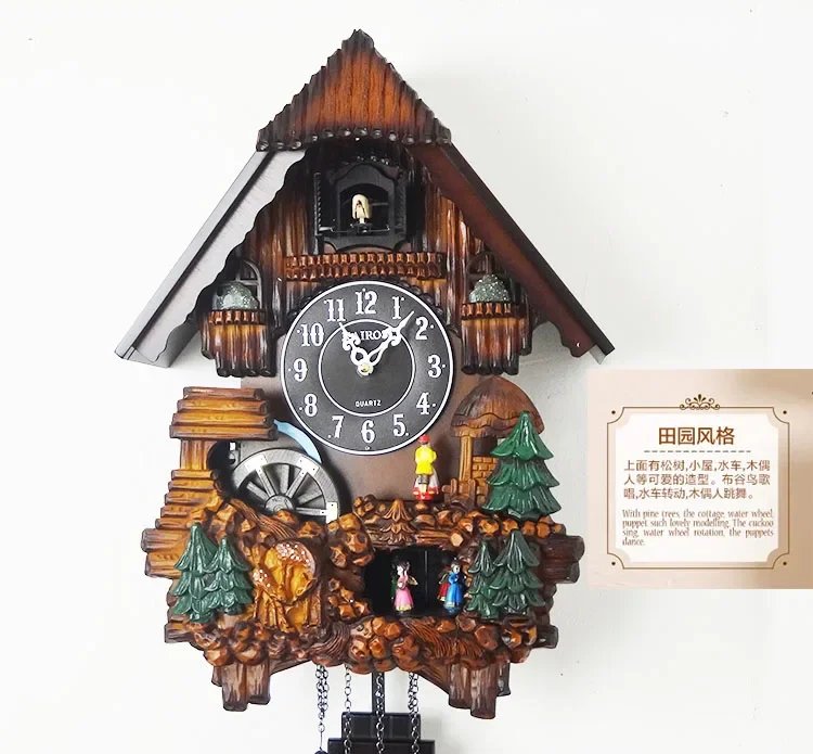 silent light controlled time reporting living room wooden children's bird wall clock Cuckoo cuckoo clock European style