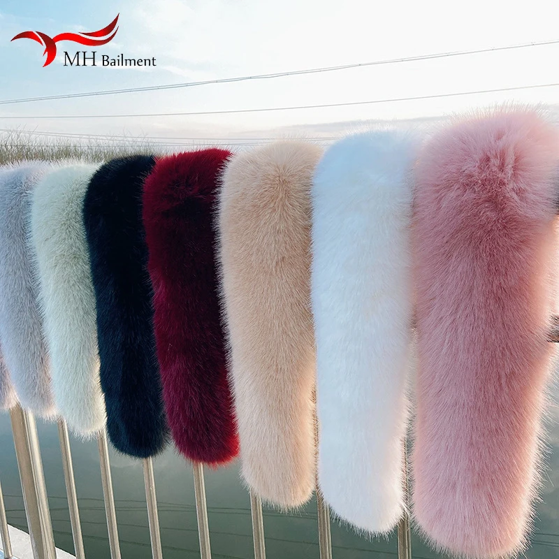 Women Scarf Winter Faux Fox Fur Collar Furry Warm Thicken Men Parka Coat Hood Fur Decor Fake Fur Shawl Luxury Scarves Fur Decor