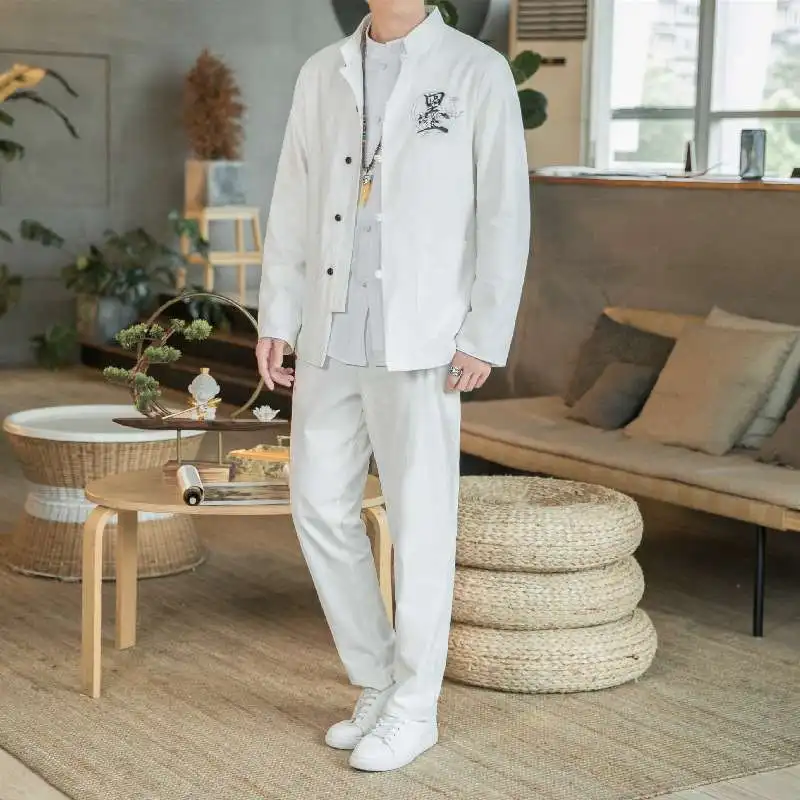 

Autumn Winter New Men's Tang Suit T Casual Ink Jaet Youth Trendy Slim Fit Regular Length Sve Stand Collar