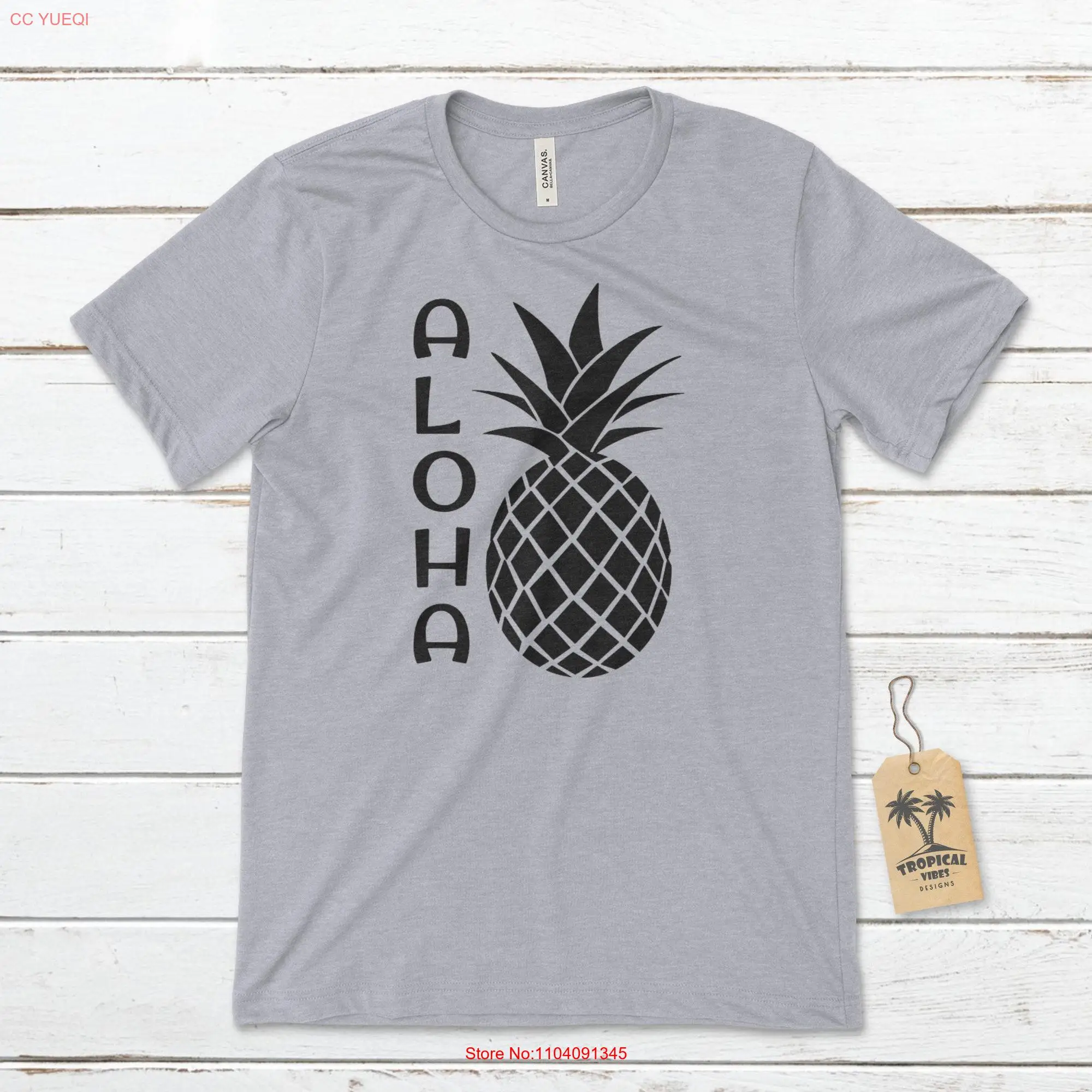 Aloha Pineapple T Shirt Hawaiian Hawaii Beachy Tropical long or short sleeves