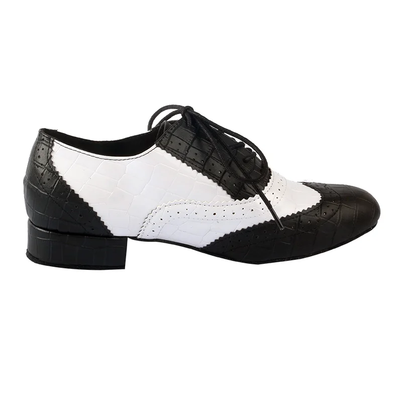 Nowość! Męskie buty do tańca latynoamerykańskiego i balowego, wzór krokodyla, 1 cal, skóra z mikrofibry, czarne, dla chłopców - Marka
