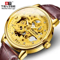 Dropshipping Men Watches TEVISE T869 Hollow Skeleton Automatic Watch Men Luminous Mechanical Watches Leather Strap Wristwatches