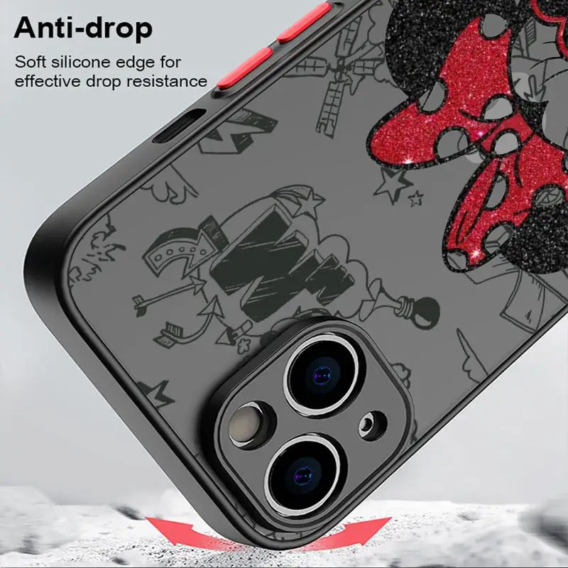 Myszka Minnie etui na Apple iPhone 15 11 14 13 12 Pro 7 XR X XS Max 8 Plus 6 6S SE 2022 15Pro czarny matowy telefon Funda