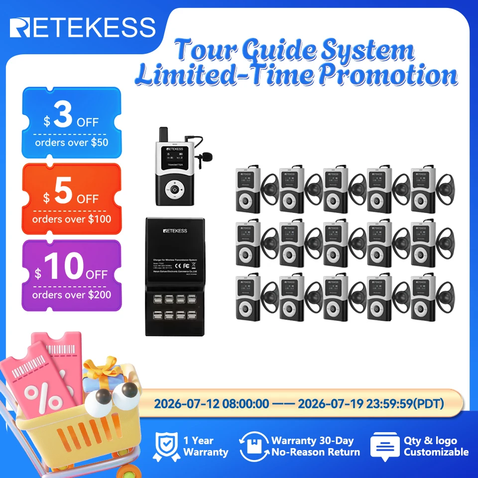 RETEKESS T130U UHF Tour Guide System Wireless Audio Guide Mic Radio Guide Transmitter Receivers for Tourism Conference Factory