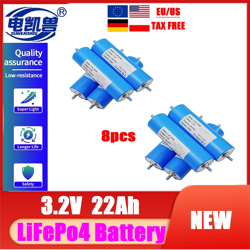 8PCS Original 3.2V22Ah LiFePO4 DIY12V 24V solar energy storage RV outdoor motorcycle motor battery modification double head bolt