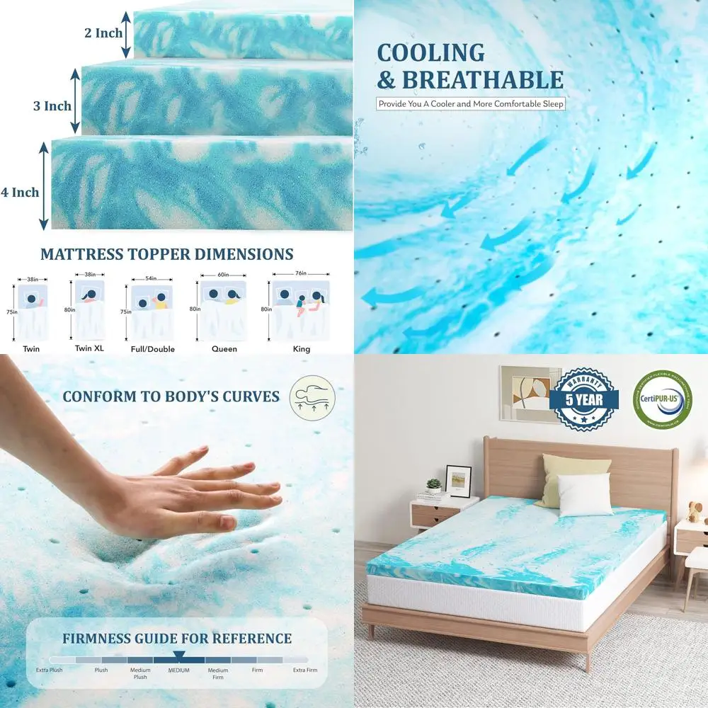 غطاء علوي من إسفنج الذاكرة الجل، 4 مقاس كينج، تخفيف الضغط، جيد التهوية، معتمد من CertiPUR-US، 76x80، متوسط الثابت #1