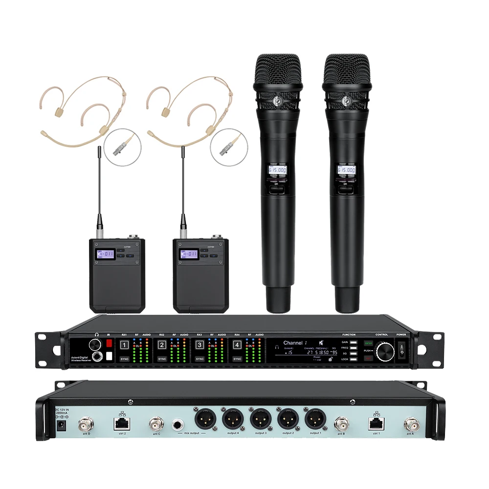 AD4Q Professional Wireless Lavalier/Headset Microphone 4 Channel UHF 512-937mhz Studio Microphone for Wireless  Microphones view 5