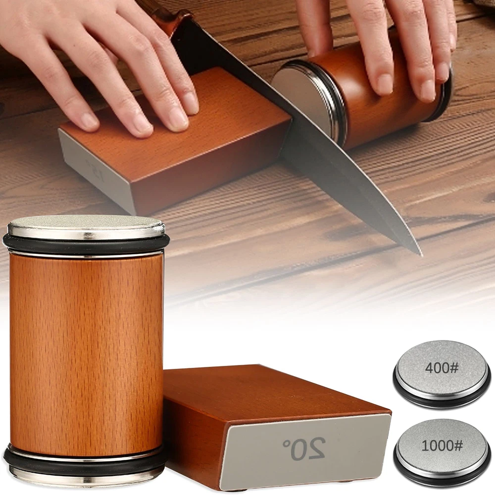 Rolling Knife Sharpener Double Sided Diamond Sharpening Stone 15/20° Degree Magnetic Angle Roller Sharpening for Kitchen Knives