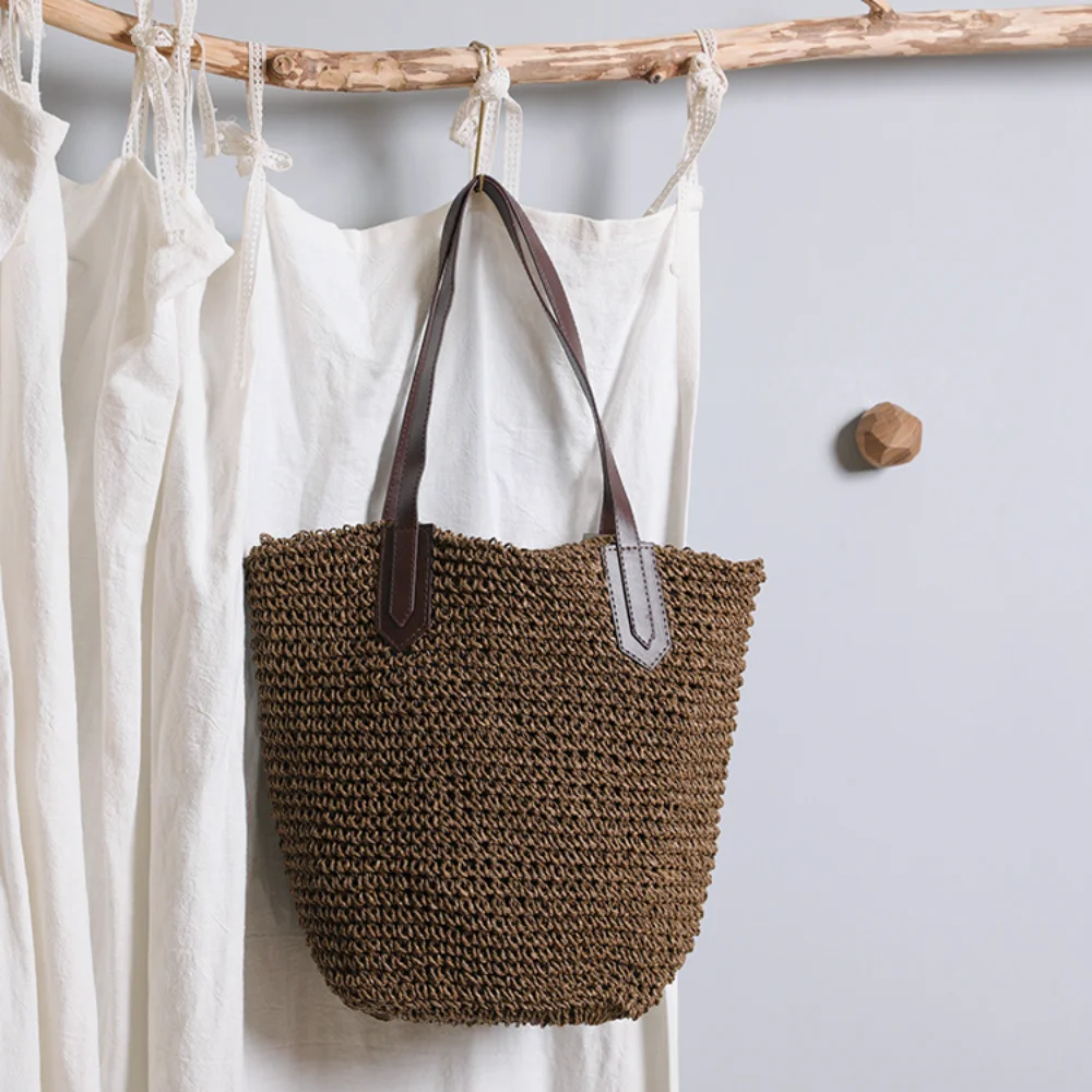 Sac à main de grande capacité pour femmes, sac de paille bohème rétro simple, sac de plage d'été, rangement de loisirs, sac à provisions à la mode, 2024