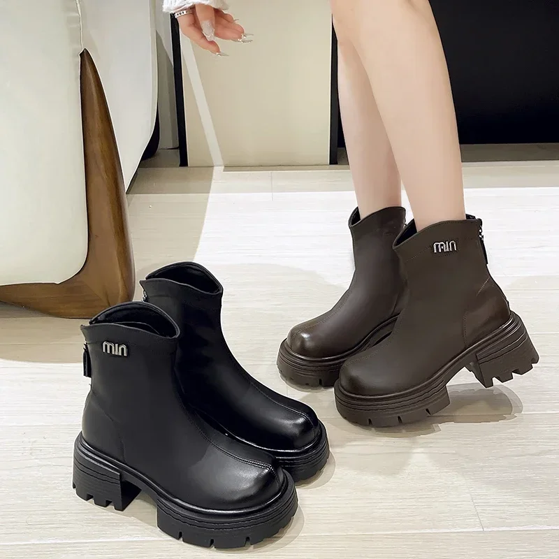 

Women's Short Boots Soft PU Leather Round Head Keep Warm Platform Shoes Back Zipper Outdoor Leisure Botas De Invierno Para Mujer