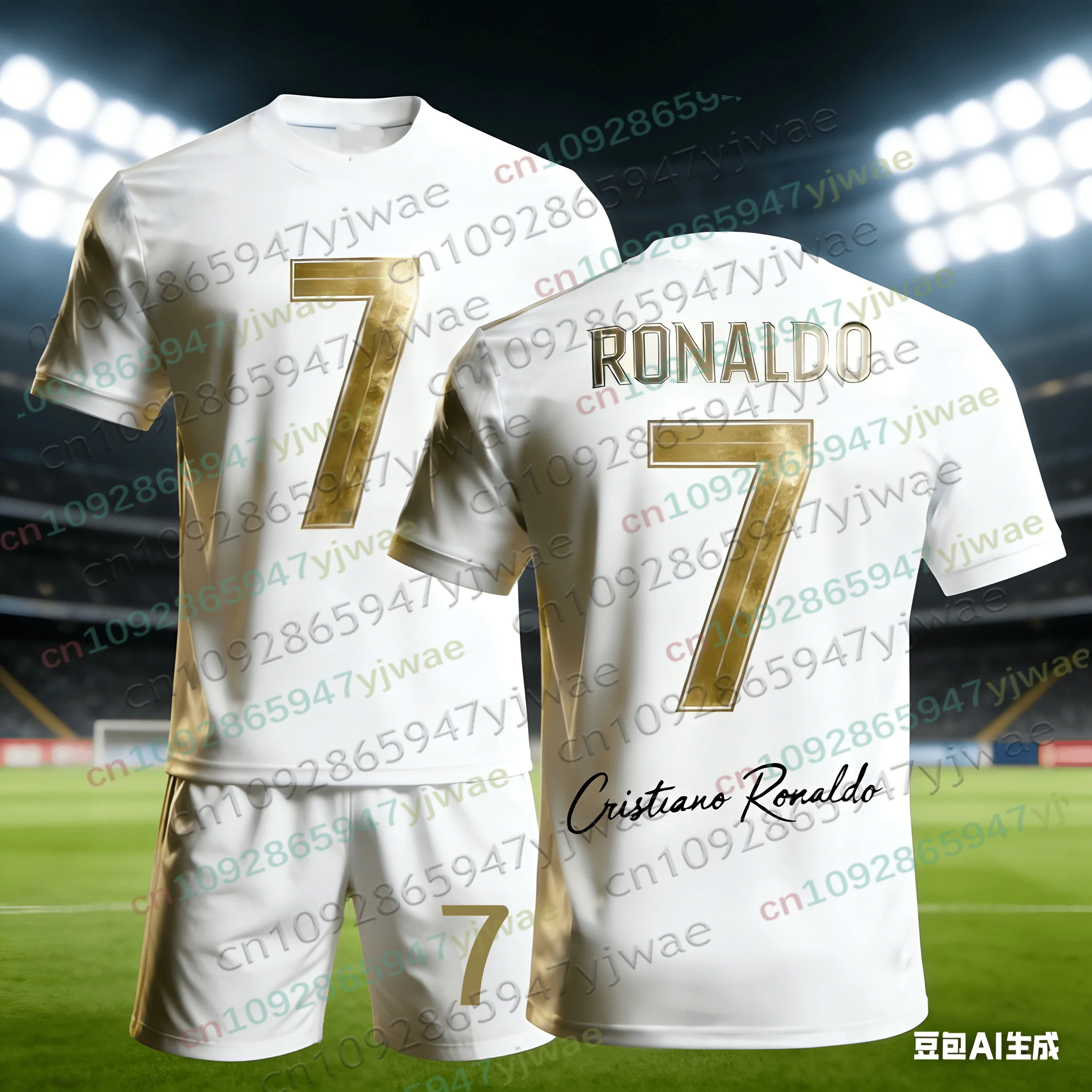 Special Edition Ronaldo No.7 Football Jersey Tee Shorts Set Women Men Sportwear Harajuku Summer Casual Kid Tshirt Or 2 Piece Set