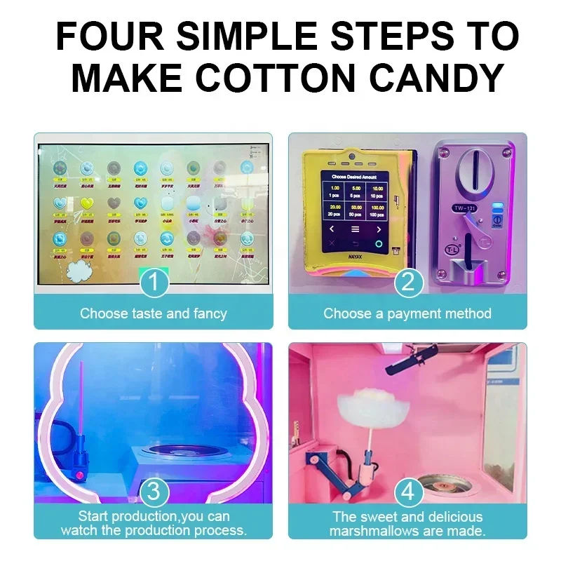 Customized Digital Cotton Candy Floss Machine Fully Automatically Commercial Cotton Candy Vending Machine