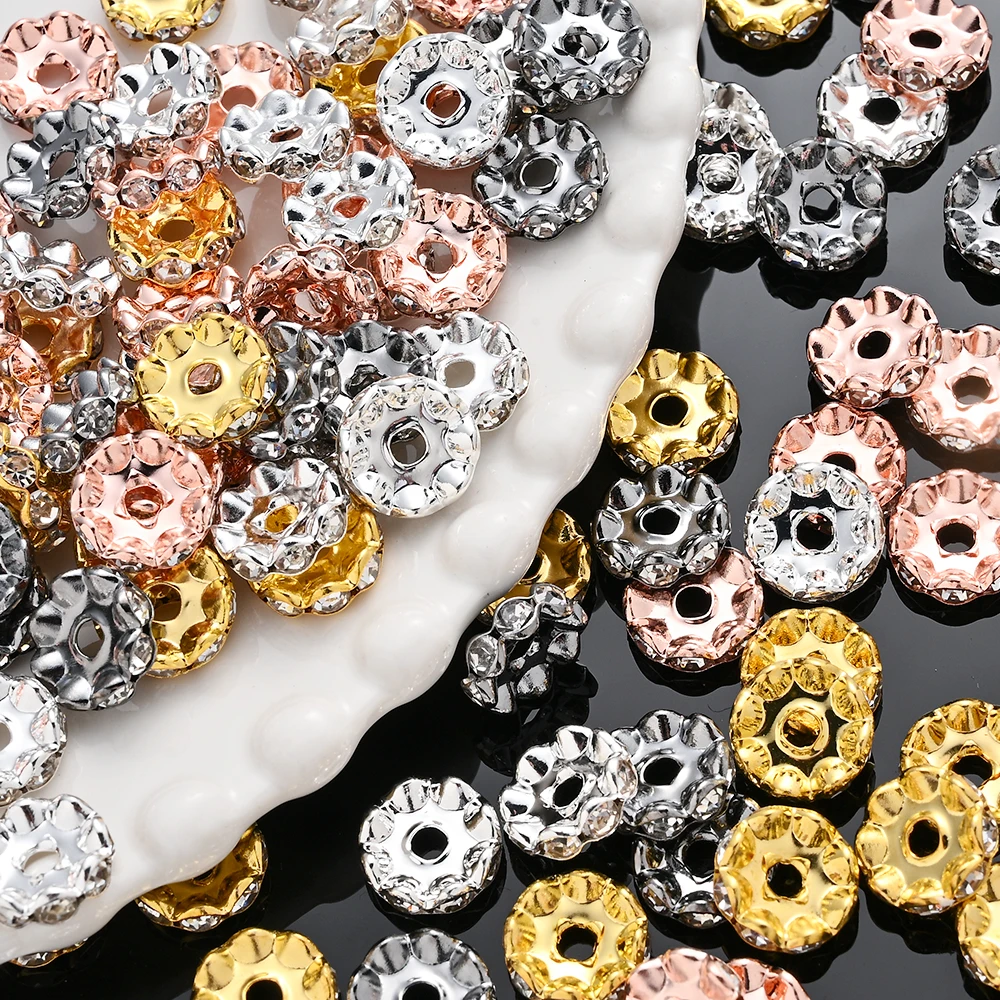 30 Stück 12mm Strass-Perlen aus Legierung, bunte Rondelle-Blumenperlen mit großem Loch für Schmuckherstellung, DIY-Armbänder, Bastelarbeiten – Detail 3