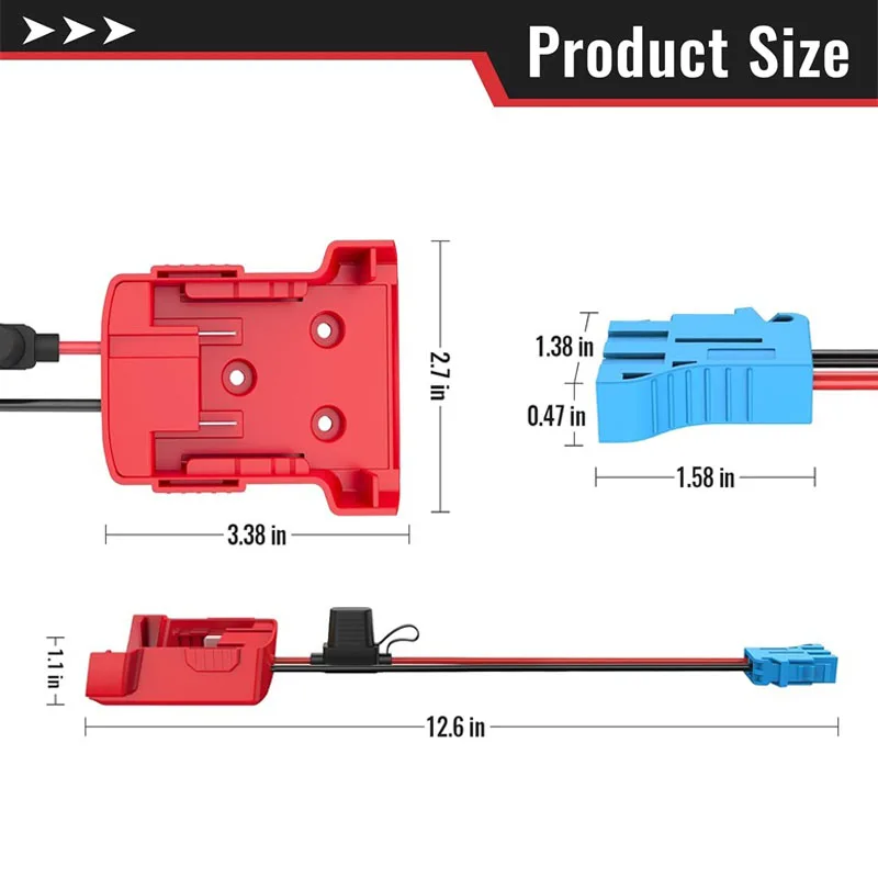 Power Wheel Adapter for Milwaukee 18V Battery, With Original Wire Harness Connector, DC Power Adapter Conversion for Toys