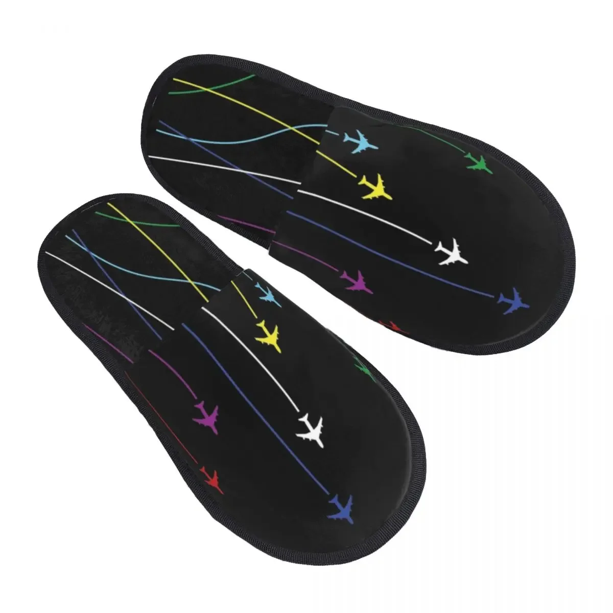 Custom Rainbow Airplanes Flying On Eachother Soft Foam House Slippers Women Aviation Fighter Pilot Cozy Warm Anti-Skid Slipper