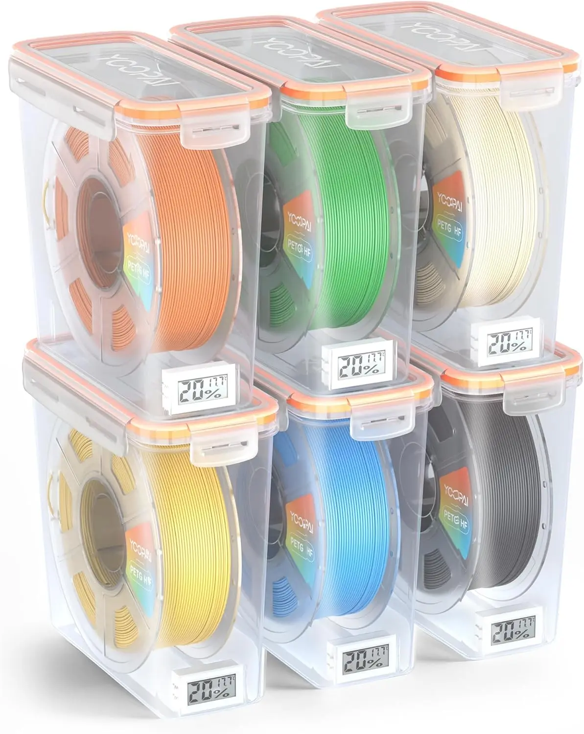 

Pro Filament Storage Box with Temp & Humidity Monitor - Airtight Container for 3D Printing, Moisture Proof (6 Pack)