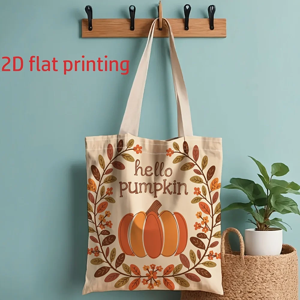 Autumn Pumpkin Tote Bag Reusable for Commuting Shopping Canvas Backpack Organizer Gift for Students Halloween Gifts Bags