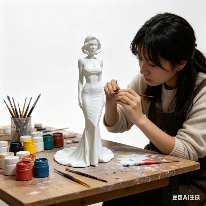 

Gospel for otaku Elegant 3D Printed Goddess Figurine White Short Hair Evening Dress Modern Minimalist Desktop High-End Sculpture