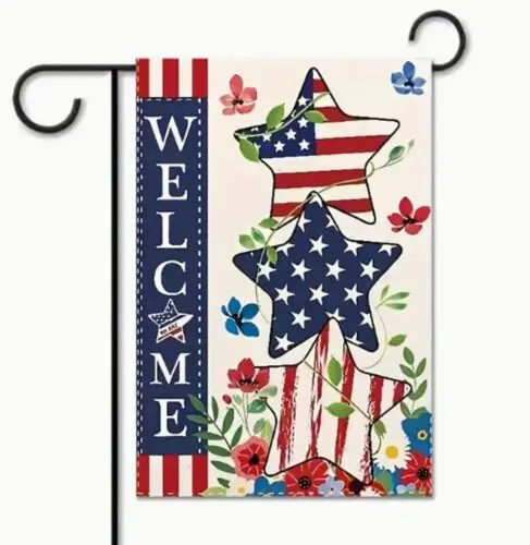 Patriotic Garden Flag 12x18in 4th of July Red, White & Blue Stars Double sided