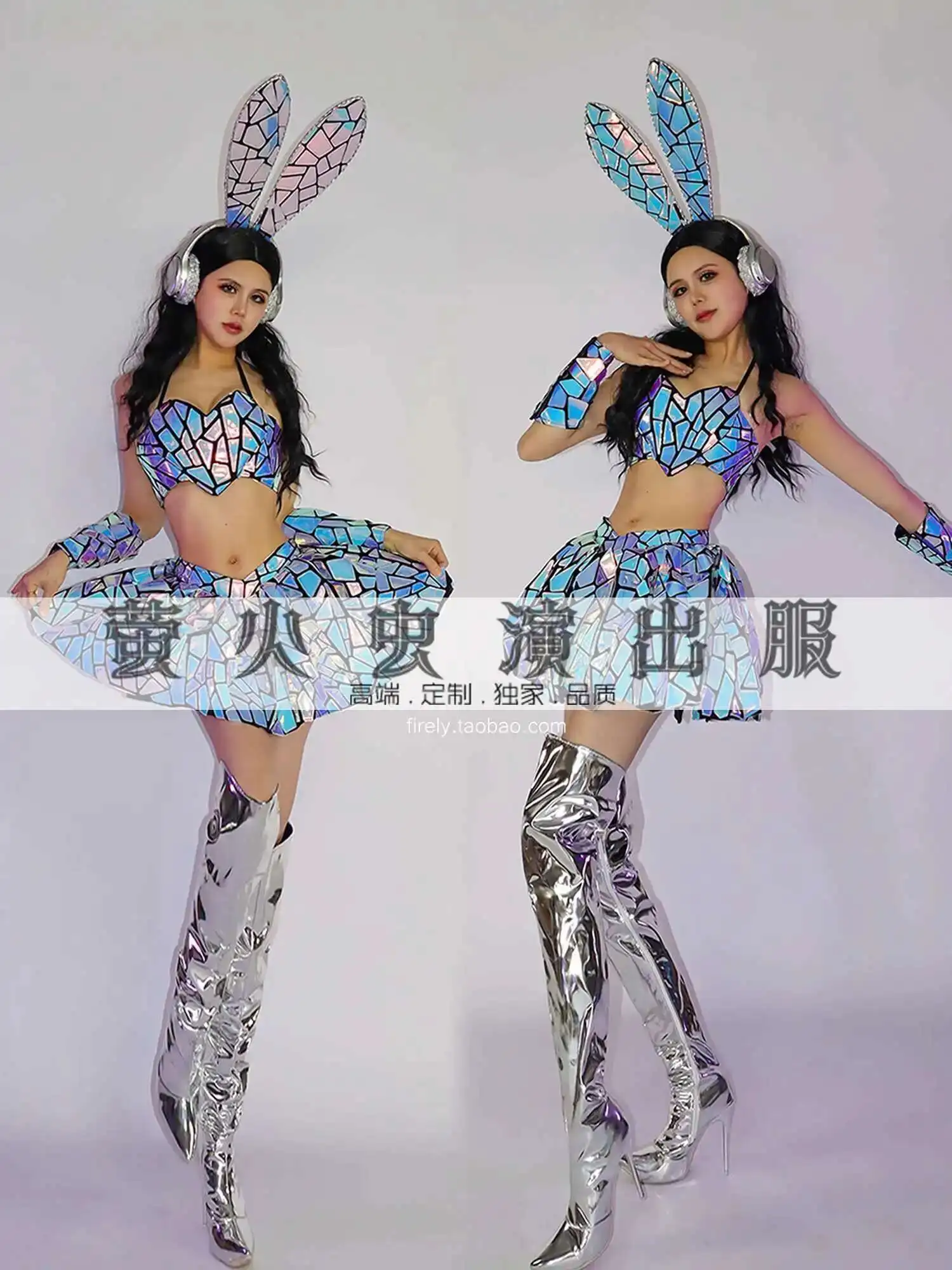 

Firefly Bar Gogo Performance Costume for Women New Colorful Laser Bunny Ears Nightclub DJ Sexy DS Stage Outfit