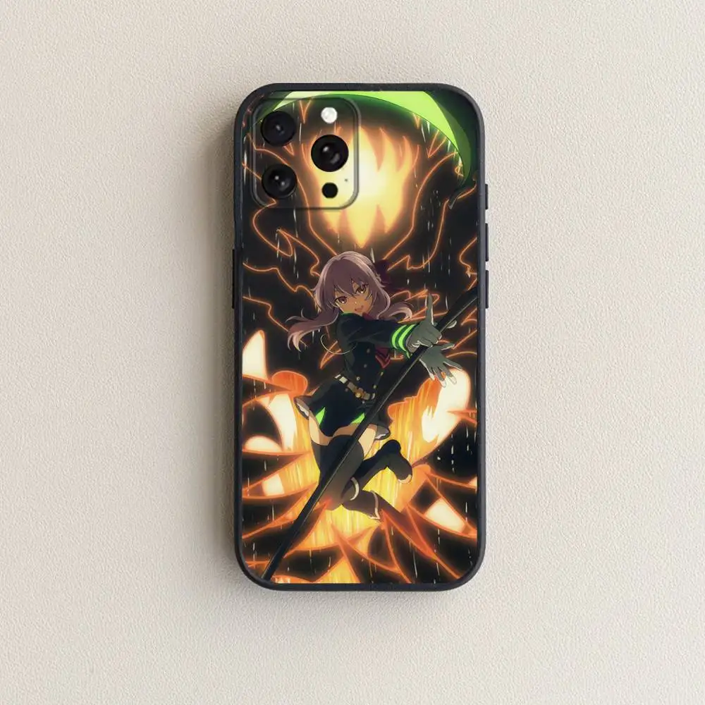 حافظة هاتف Owari no S-Seraph لهاتف iPhone 17,16,15,14,13,12,11 Plus,Pro Max,XS,X,XR,SE,Mini,8,7,غطاء أسود من السيليكون الناعم