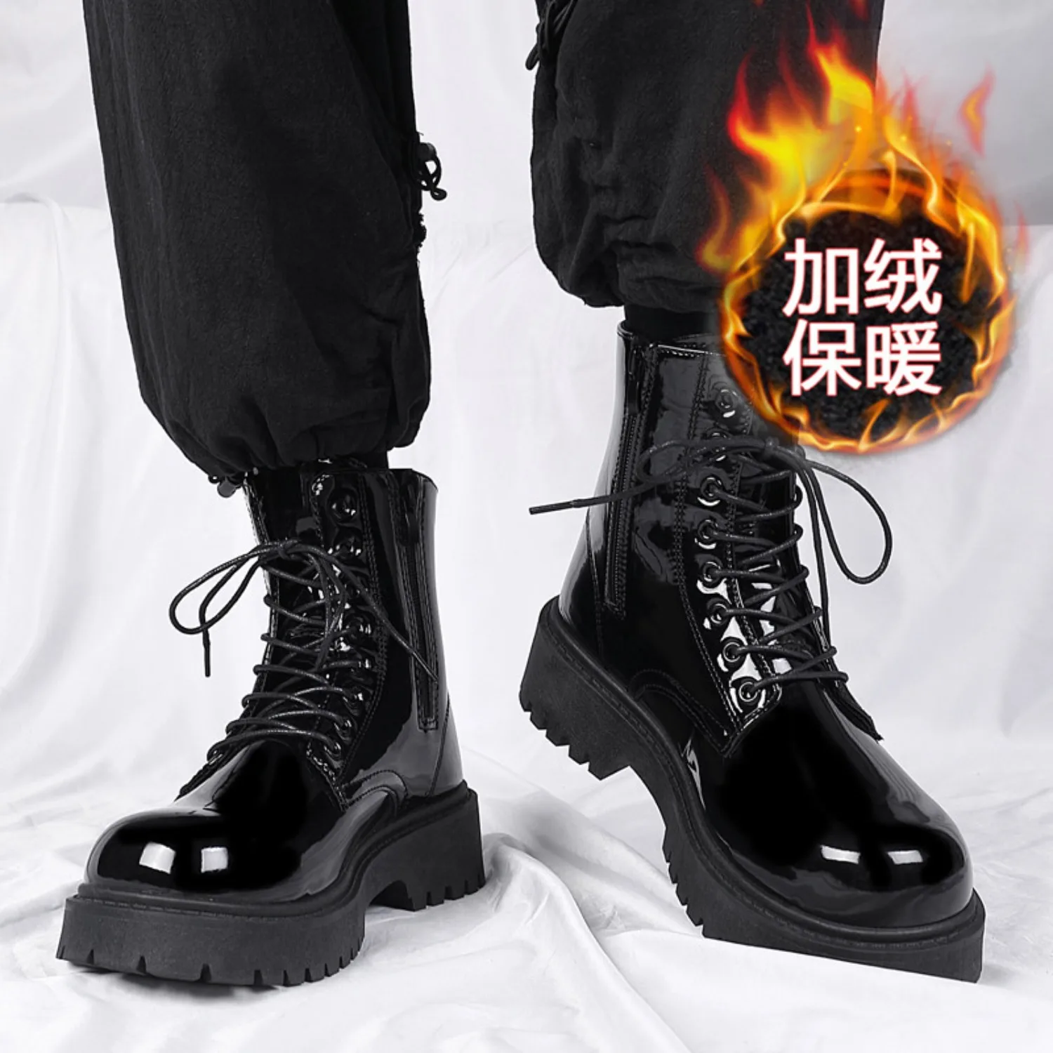 Men's warm plush high-top boots winter soft-sole non-slip outdoor casual boots fashion plus size unisex comfort snow work shoes
