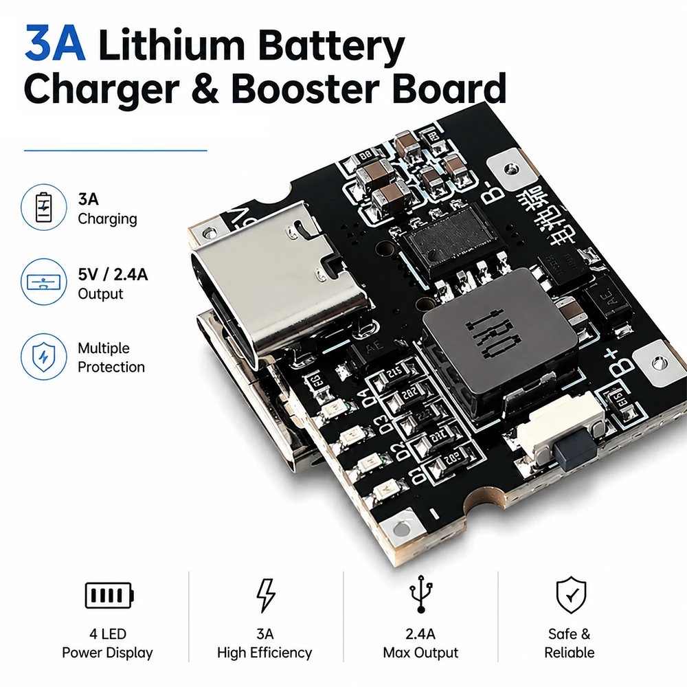 5V3A Charging Discharging Integrated Module Power Board 3.7V 4.2V with Charging Protection for Mobile Power Bank