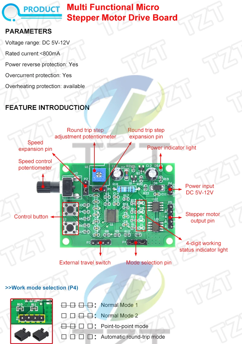 DC 5V-12V 6V Schrittmotor-Antriebsmodul Mini 2-Phasen 4-Draht 4-Phasen 5-Draht Multifunktions-Schrittmotor-Geschwindigkeitssteuerplatine – Detail 1