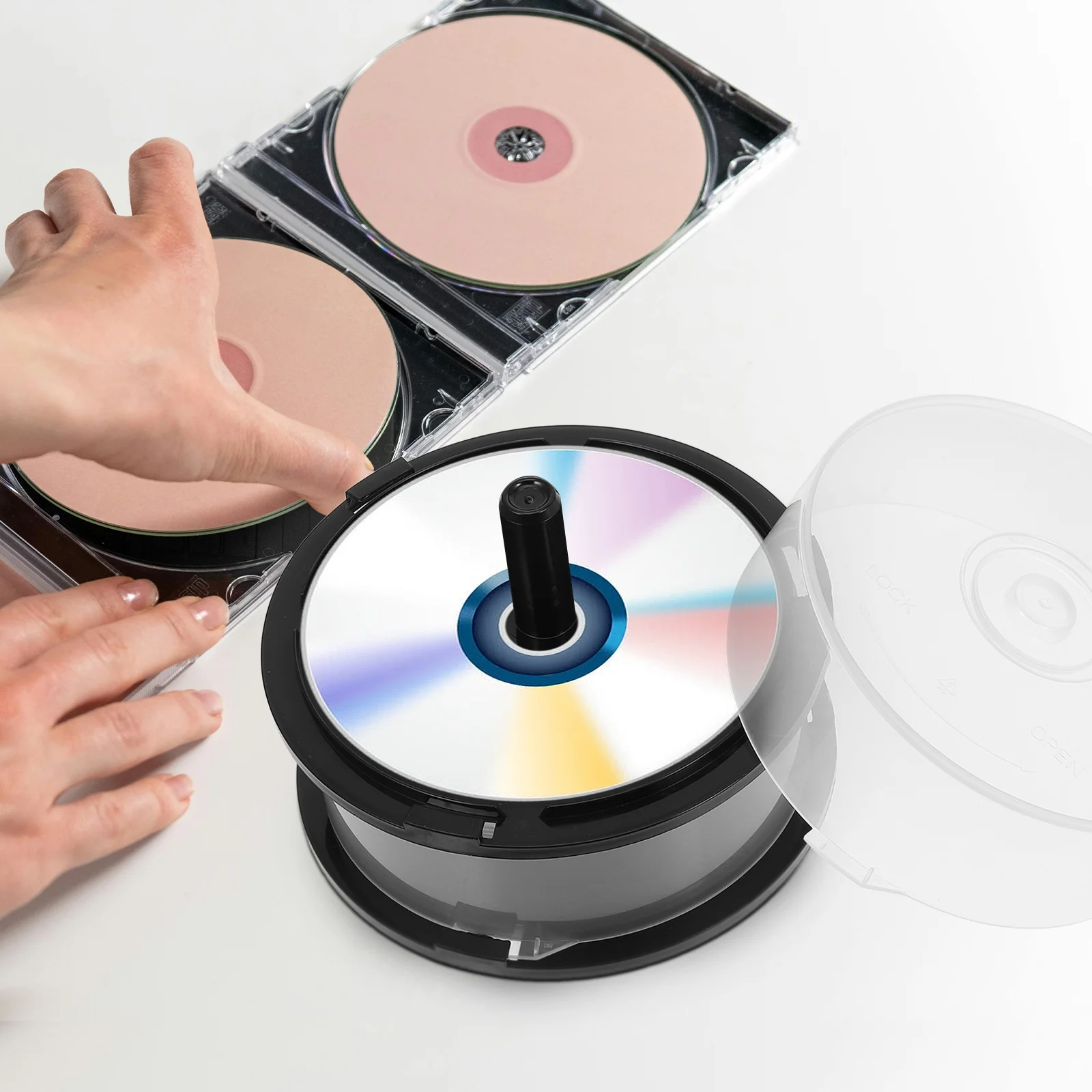 Scatole per contenitori per CD da 2 pezzi con coperchi Secchio per Dvd Contenitore portatile Supporti per dischi Contenitori vuoti in PP