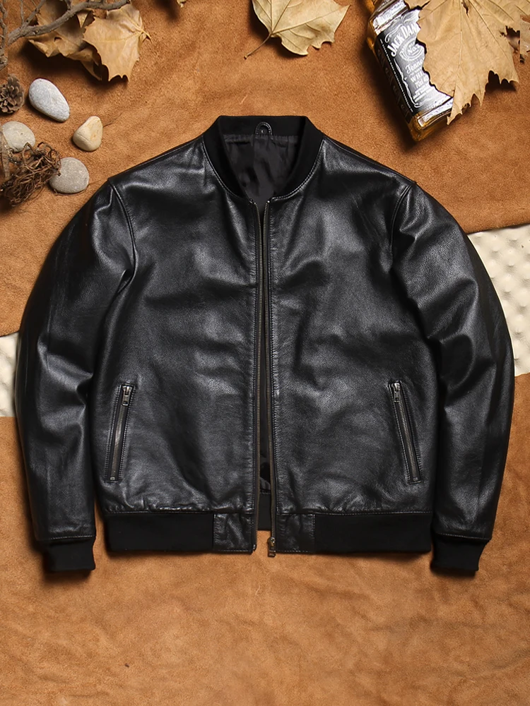

New Urban Baron Men's Leather Jaet Thin Single Layer eepskin Motorcycle Sle Quilted Stand Collar Zipper Closure Casual ...