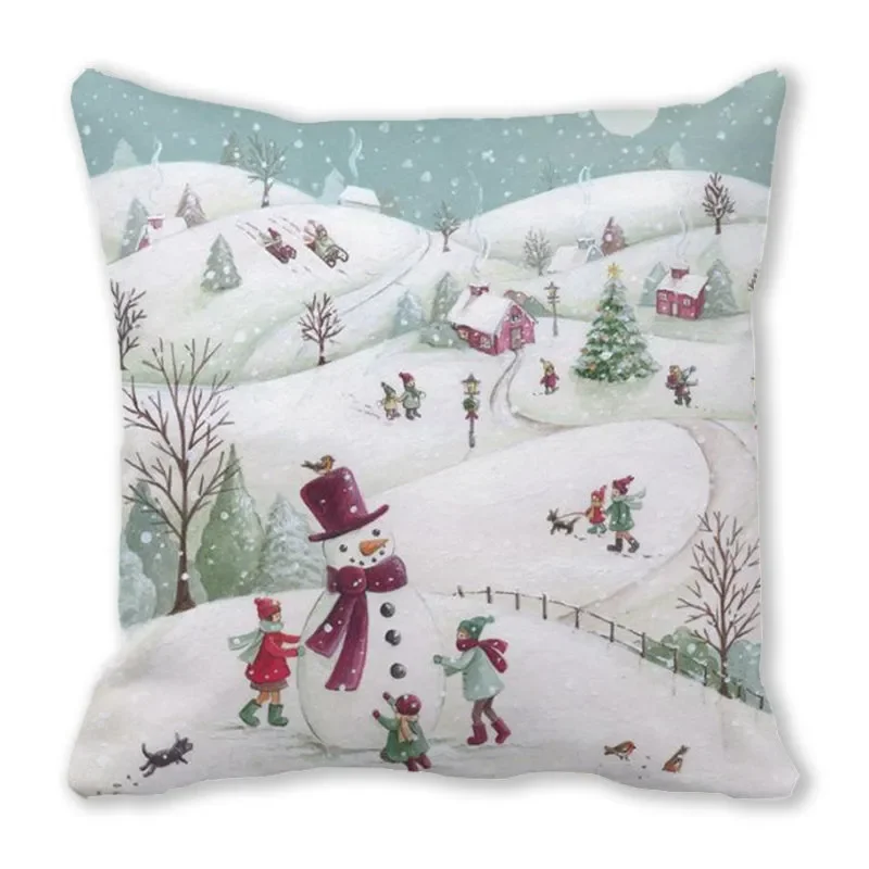 Merry Christmas, Winter Snow Snow, Snowman Town Flower Ring Tower Bridge Sofa seat car lounge chair decorative pillow sleeve