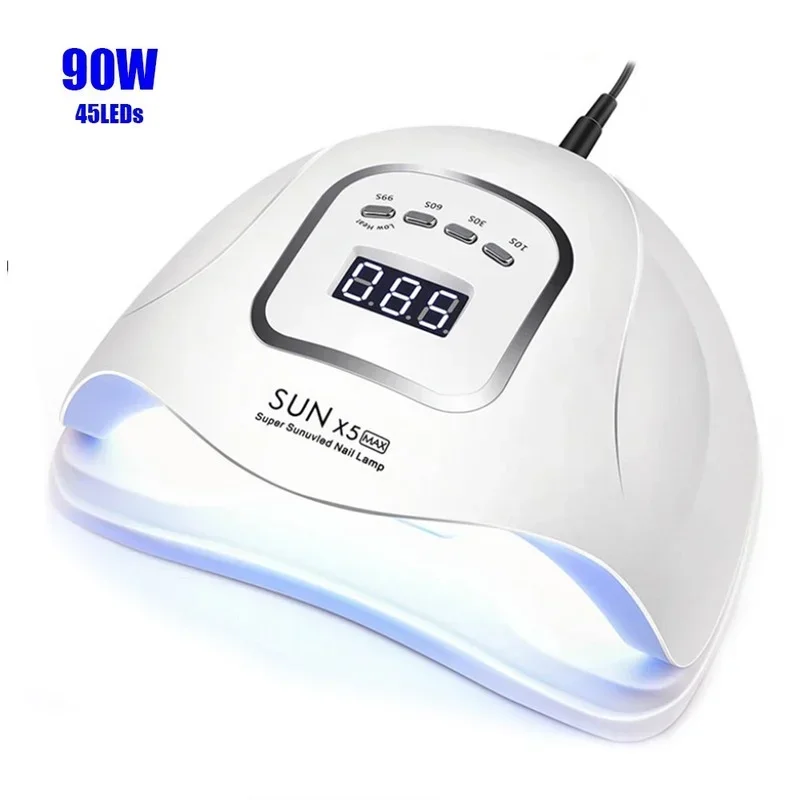 90 W SUNX5MAX Nageltrockner, 45 LEDs, UV-LED-Nagellampe für Gelpoliermittel, Dual Power, schnell trocknend, mit automatischem Sensor, Maniküre-Salonlampe