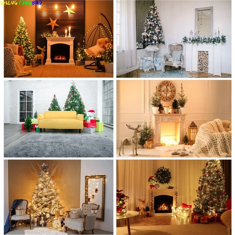 

Vinyl Custom Christmas Indoor Theme Photography Background Christmas tree Fireplace Children For Photo Backdrops YXSD-09