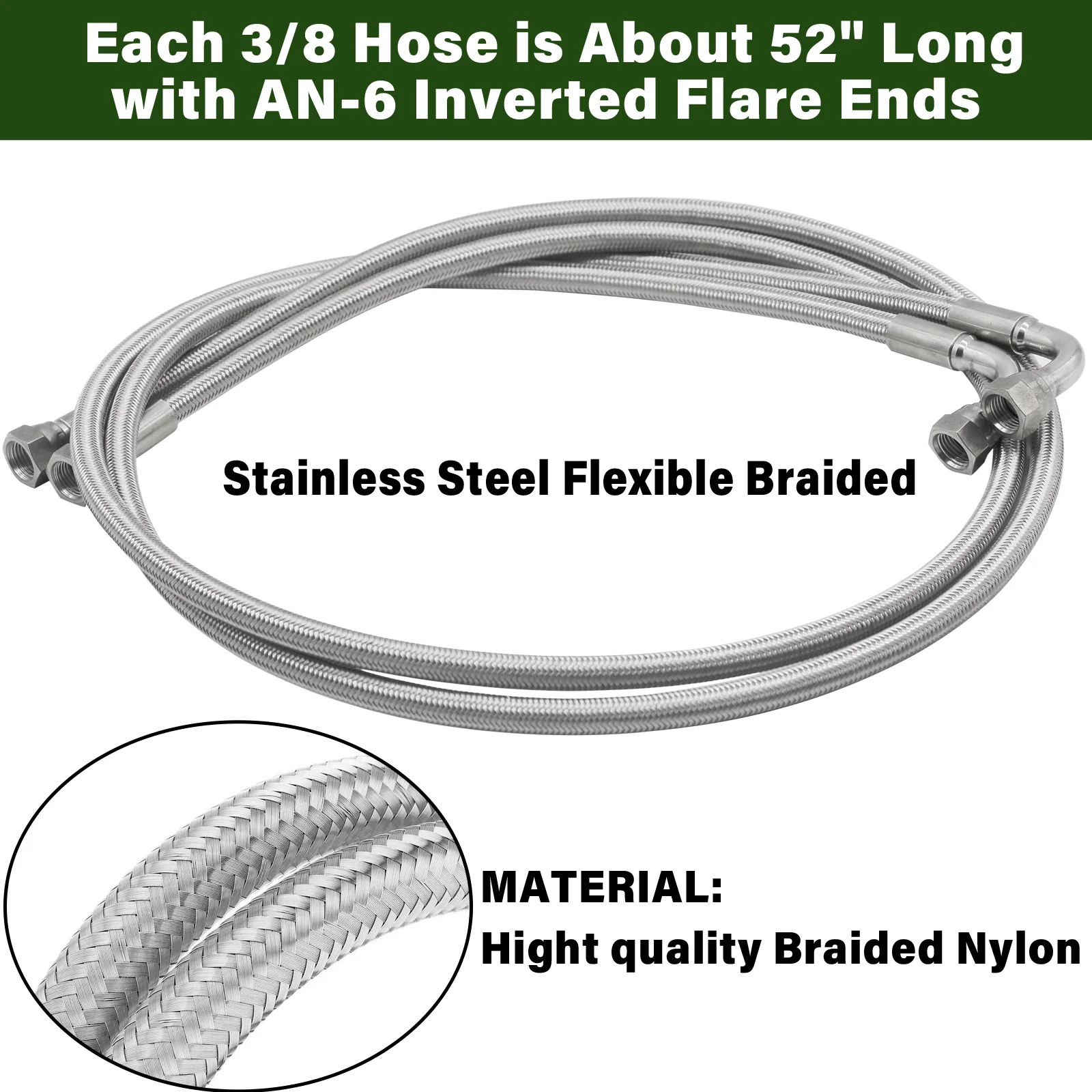 Joints 6AN 52'Stainless Steel Braided Transmission Fluid Oil Cooler Hose Line Kit Universal for 4L60E 4L80E 350 400