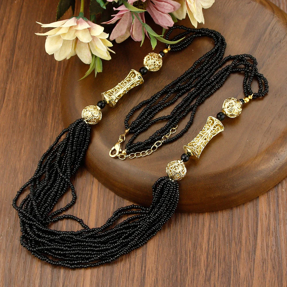 Neovisson Elegent Wedding Jewelry Long Beads Necklace For Women Handmade Natural Stone Gold Color Clothing Accessorie Gift