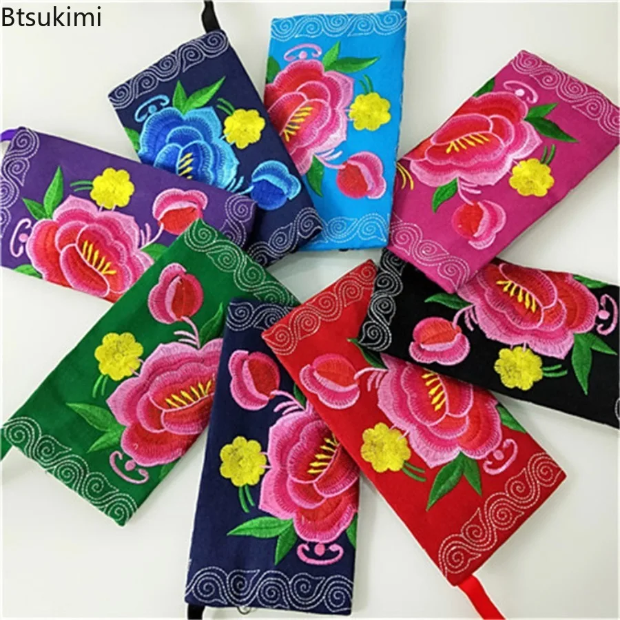 Ethnic Style Embroidery Clutch Bag Coin Purse Women's Retro Casual Mobile Phone Bags Fashion Wristlet Bags Wallet for Girls Gift