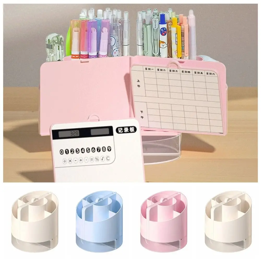 

6 Compartments 4-in-1 Pen Holder Stylish Multi-functional Pencil Storage Box Compact Tabletop Storage Stationery Organizer