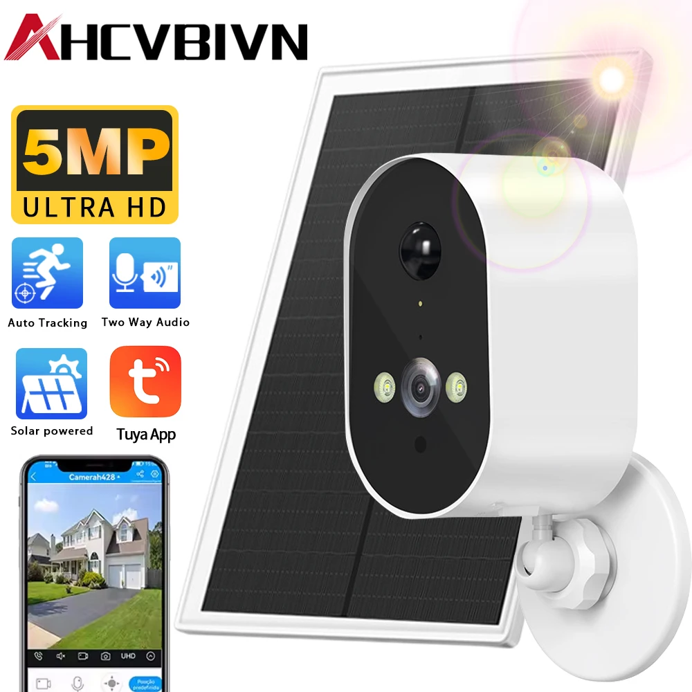 

Уличная солнечная камера TUYA 5MP Встроенная батарея Солнечная панель Открытый PIR-обнаружение Мониторинг безопасности Закрытая цепь Wi-Fi ТВ-камера