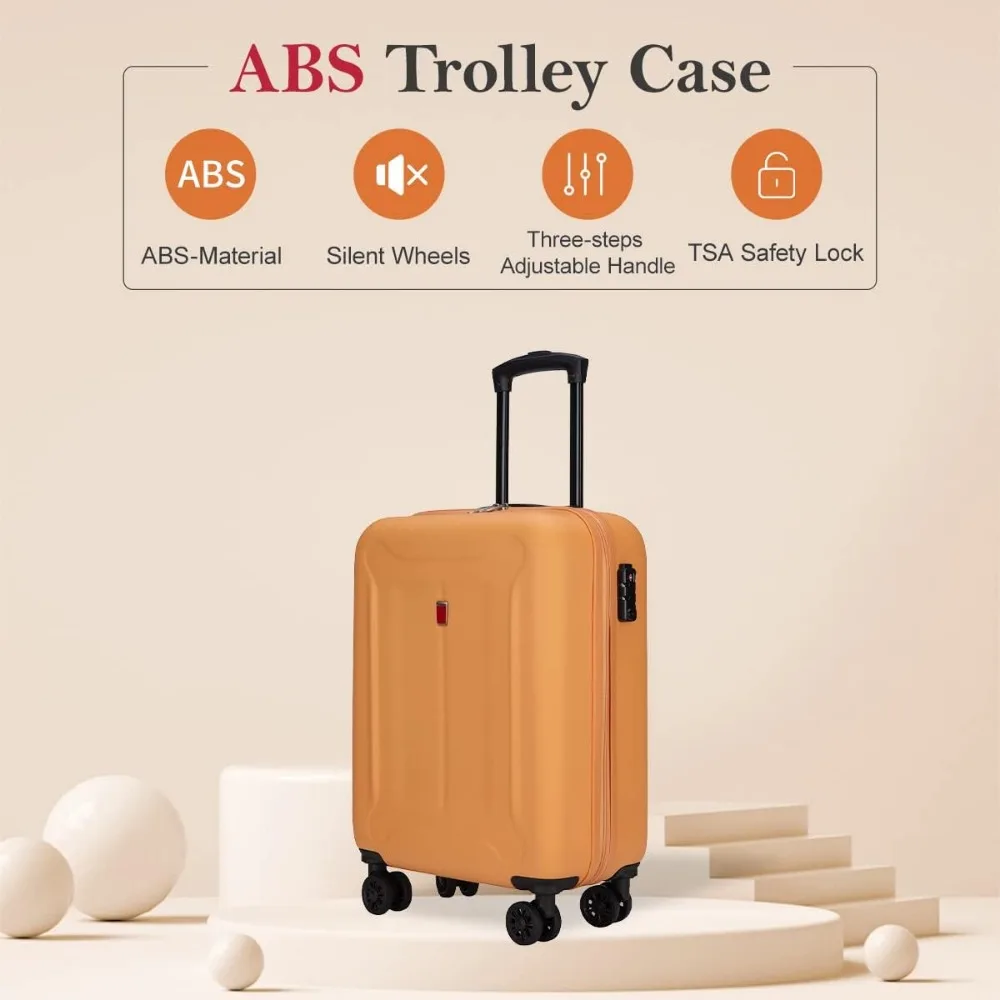 

Luggage Sets 3 Pieces Carry on Suitcase Hardshell Lightweight Travel with Double Spinner Wheels Locks TSA Approved (Orange)