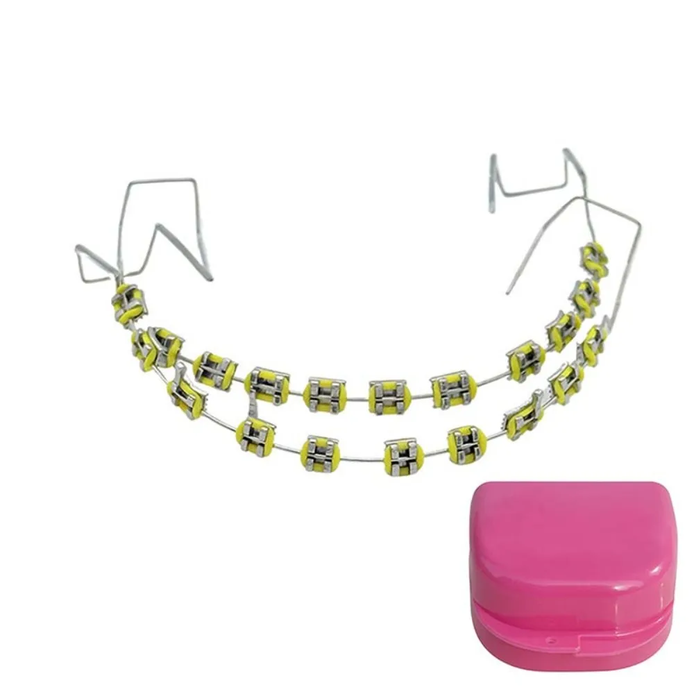 

Красочное временное украшение для зубов с коробкой с металлическими проводами, ортодонтическая лигатура, завязки, поддельные брекеты, брекеты, металлический кронштейн для зубов