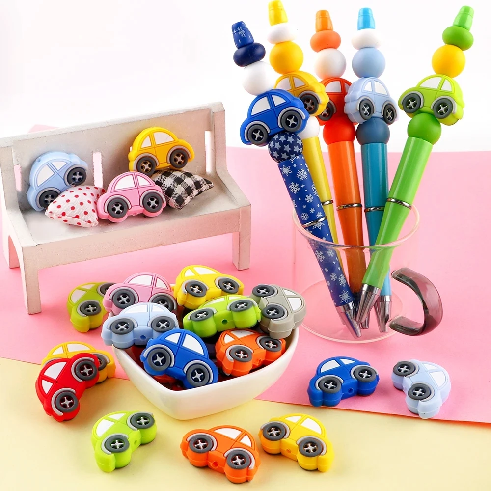 6pcs Cartoon Car Silicone Focal Beads For Jewelry Making DIY Necklace Bracelet Keychain Curtain Rope Pendant Etc Accessories