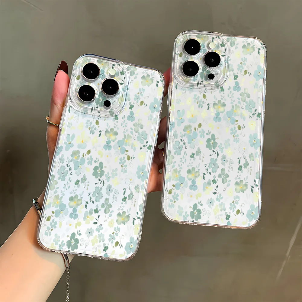 

Light Green Floral Silicone Phone Case for iPhone 17 16 15 14 13 12 11 Pro Xs Max Air Mini 7 8 6 6s Plus SE 2020 2022 Cover