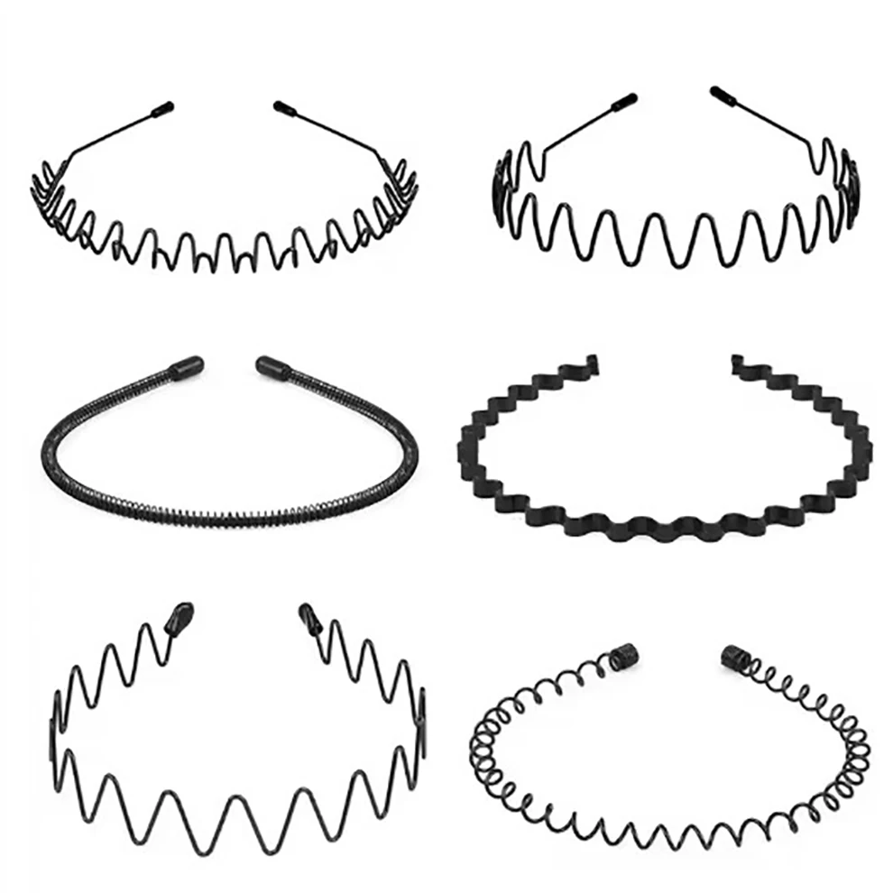 3/6 Pieces Metal Headbands Wavy Hairband Hair Hoop Sports Fashion Hair Bands Unisex Elastic Non Slip Simple Headwear Accessories