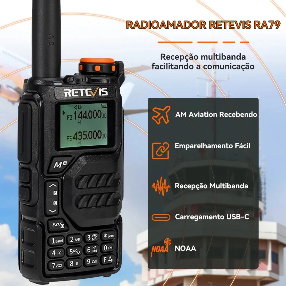 Retevis ra79 banda de aviação walkie talkie am fm airband rádio em dois sentidos usb c carga rádio presunto quansheng uvk5 uvk5 walkie-talkie