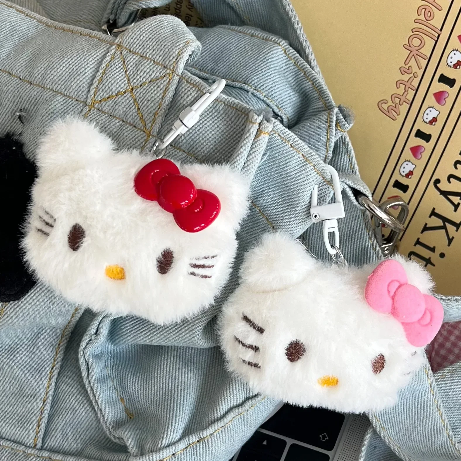 Sanrio Hello Kitty llavero de felpa decoración de lazo Kawaii dibujos animados Anime colgante chica bolso escolar ornamento novia regalos de cumpleaños